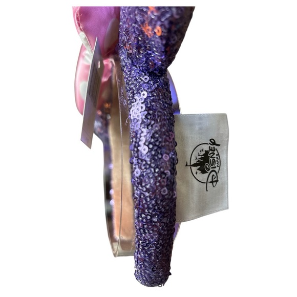 Disney Parks Minnie Mouse Purple Sequin Ears Pink Puffy Polka Dot Bow NWT 2 - Picture 3 of 7